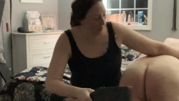 Fiancé spanking her little piggy over the knee 