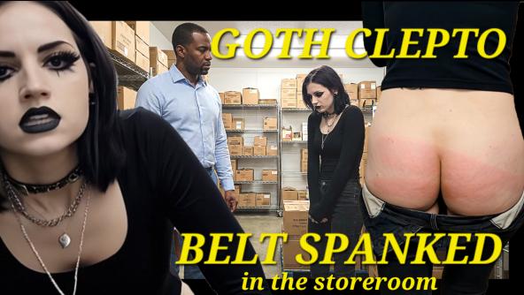 Goth Clepto Belt Spanked In The Storeroom...